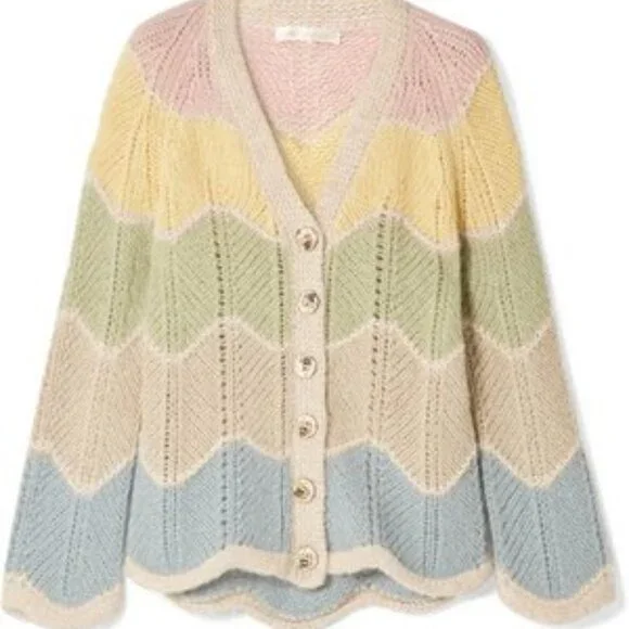 Loveshackfancy Deena Alpaca Wool Rainbow Pastel Zig Zag Cardigan Women